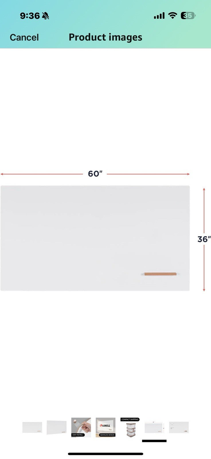 Lorell Loop Magnetic Frameless Whiteboard with Marker Tray, 60" x 36",