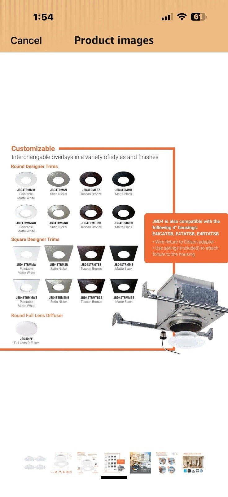 HALO JBD 4 Inch Slim Surface Mount LED Downlight with Selectable CCT, 700 