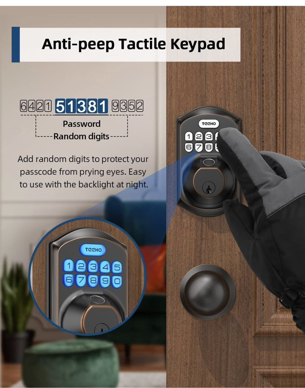TEEHO TE002K Fingerprint Door Lock Set - Keyless Entry Door Lock with Handle