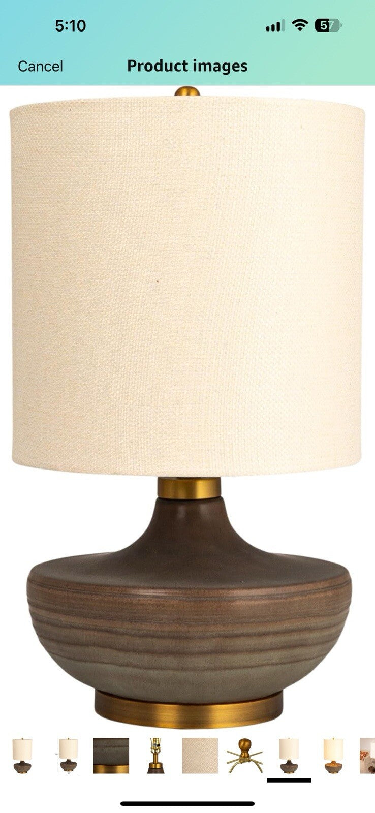 Creative Co-Op Stoneware Table Lamp with Elongated Drum Shade, Brown