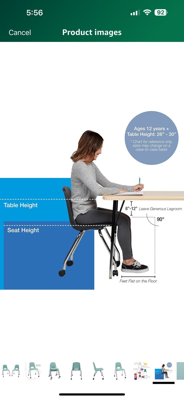 Factory Direct Partners 10372-SF 18" Mobile School Chair with Wheels