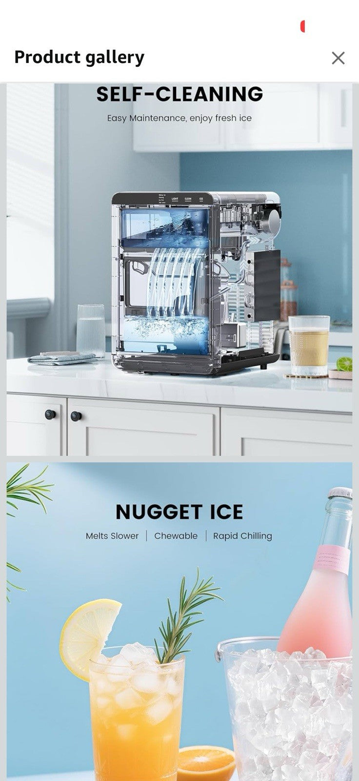 Nugget Ice Maker, 44.1Lbs/24H Ice Makers Countertop Crushed & Pebble Ice 