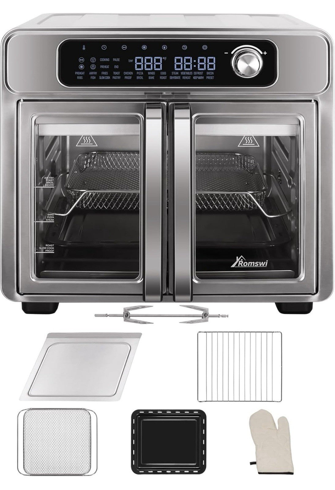 Extra Large French Door Air Fryer Toaster Oven Combo, 24 Cooking 