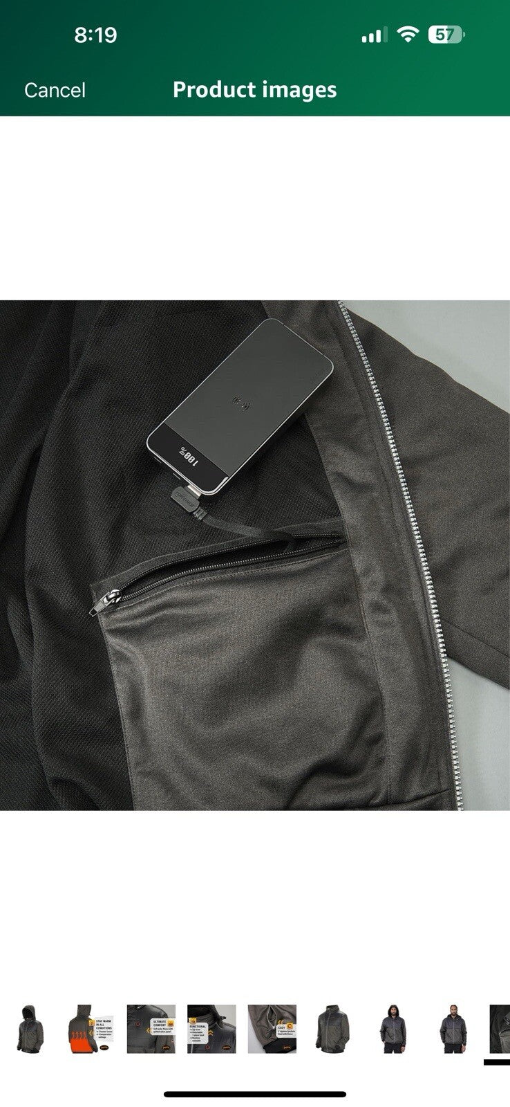 Pioneer Men's Heated Fleece Hooded Jacket with Detachable Hood - XL
