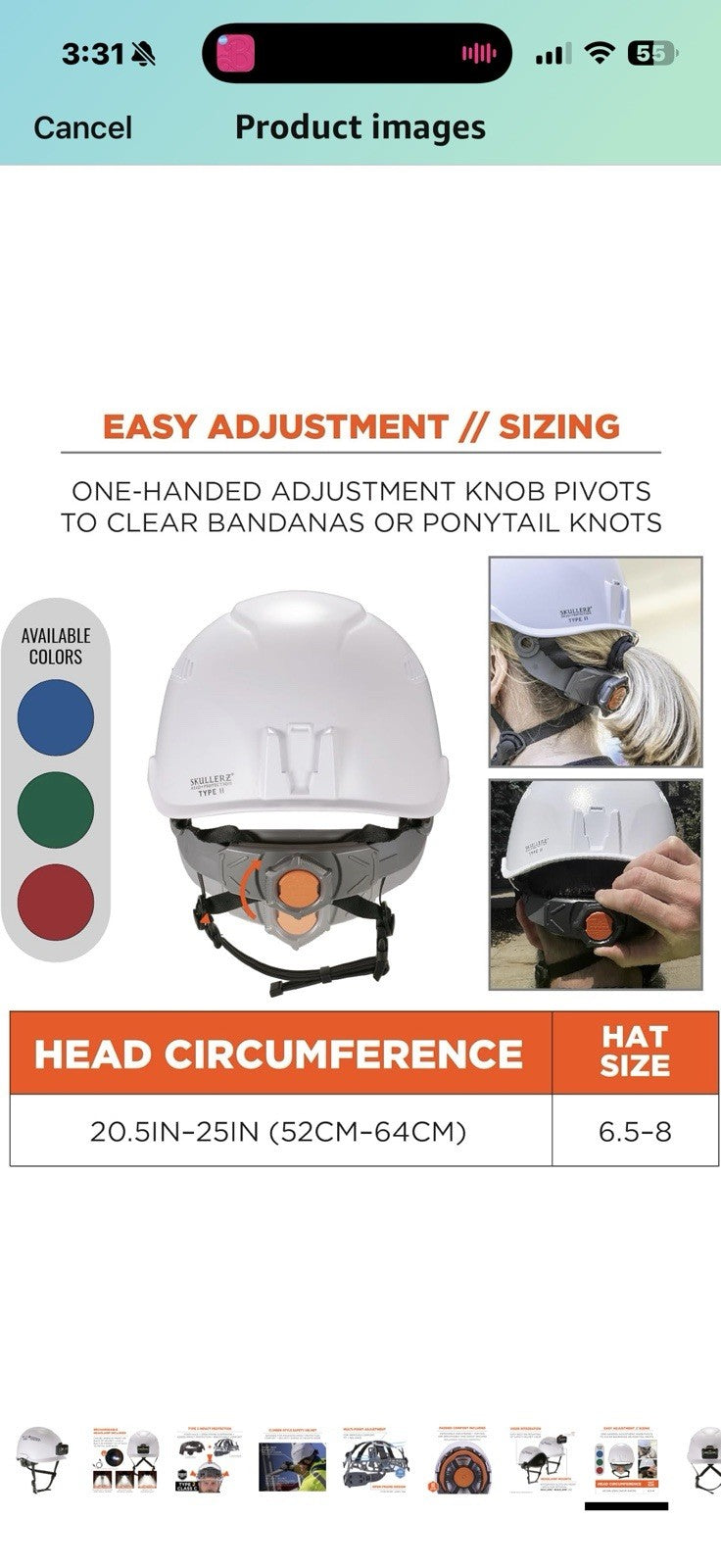 Ergodyne Skullerz 8977LED Type 2 Vented Safety Helmet with LED Light,