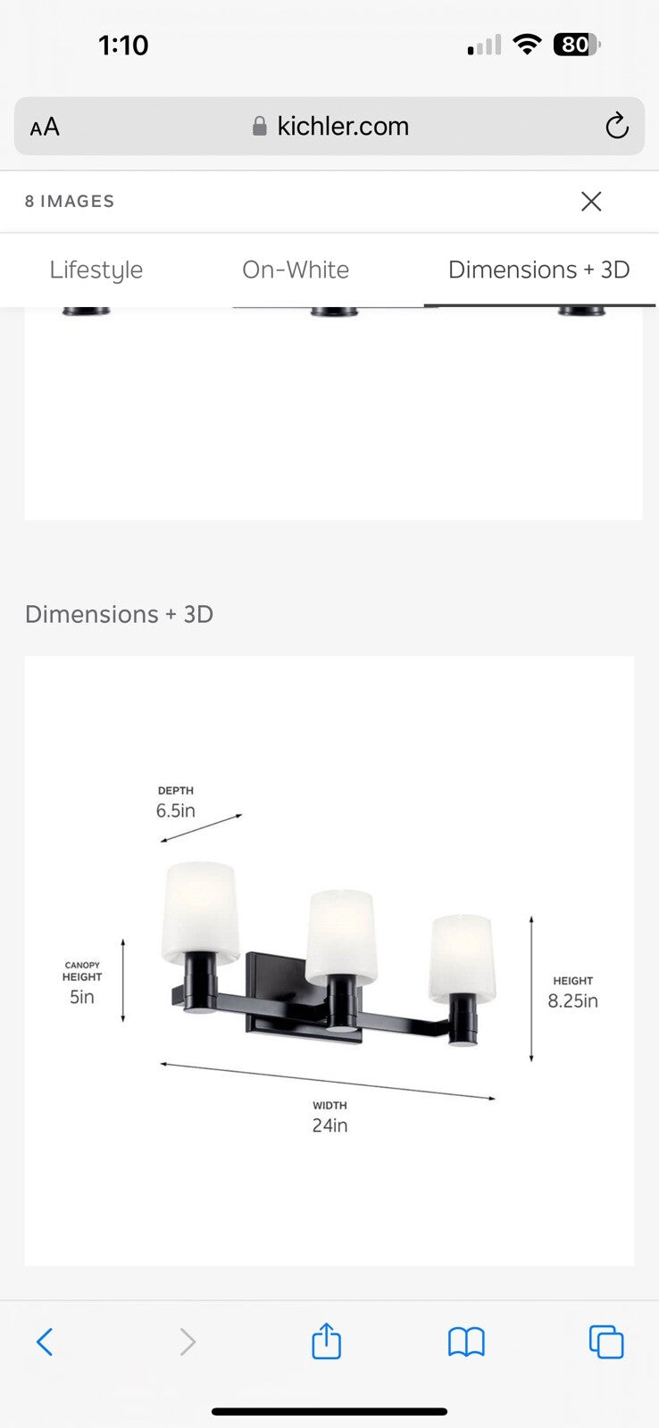 KICHLER Adani 3-Light Vanity (8.25" x 24"), 55176BK