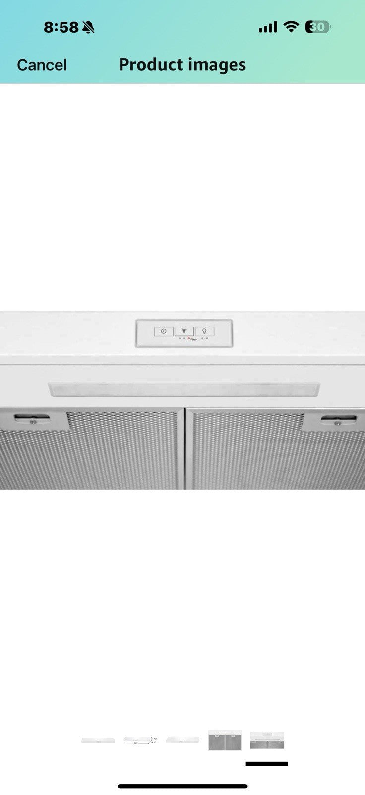 Frigidaire Undercabinet 30" Ventilation Hood with 220 CFM in White