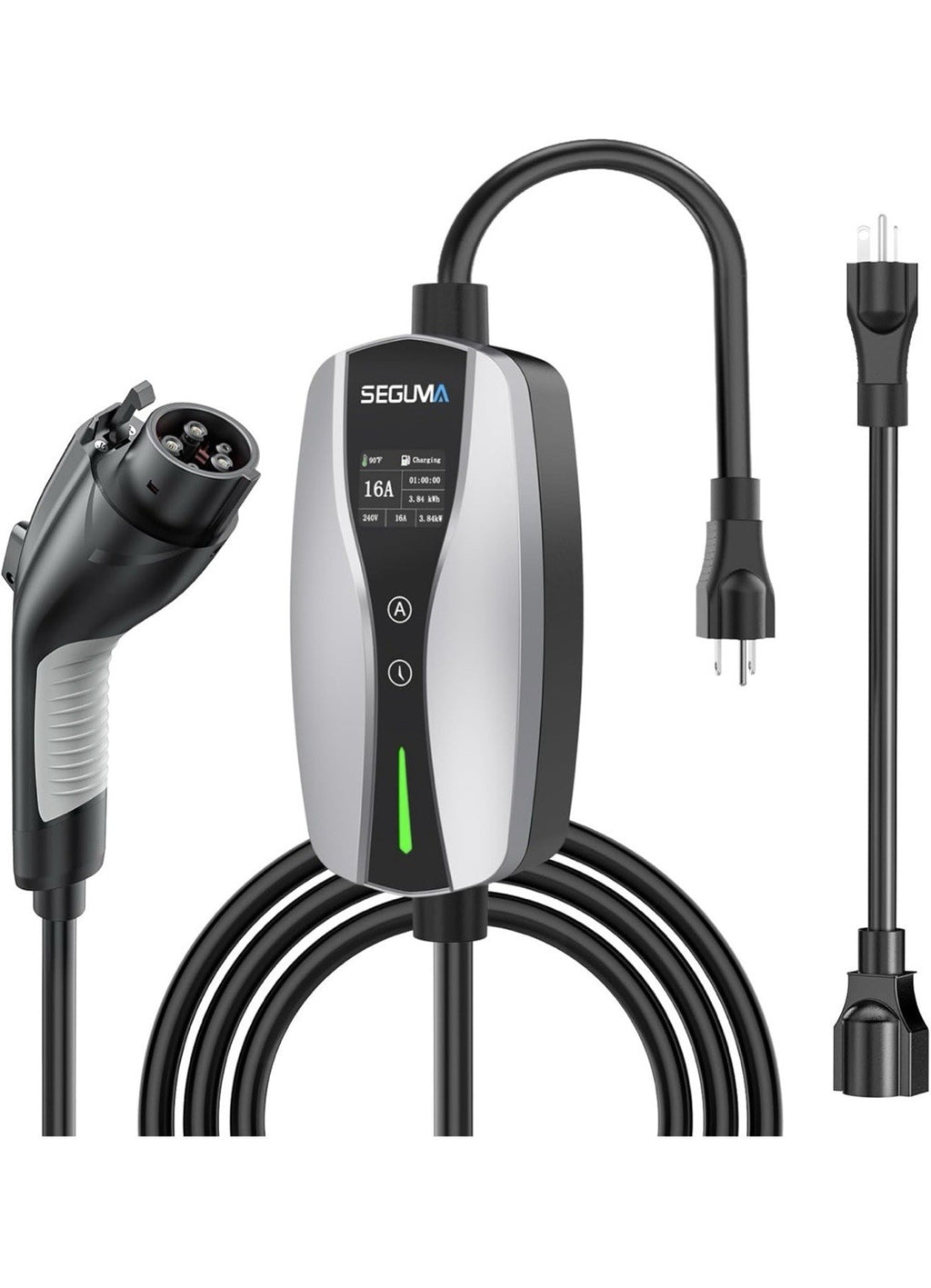 Level 1/2 EV Charger, 16Amp Adjustable Current NEMA 5-15 Plug/NEMA 6-20