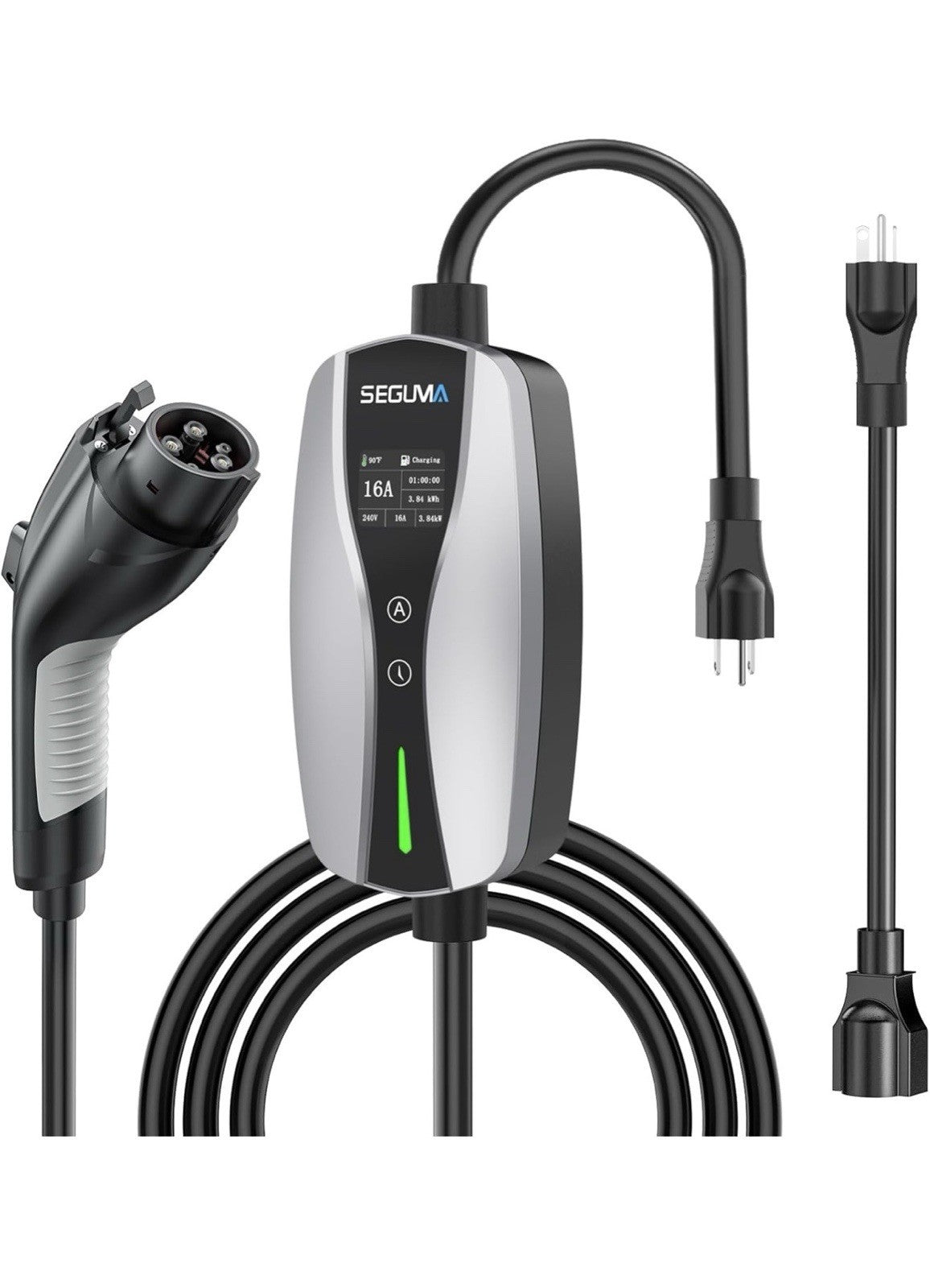Level 1/2 EV Charger, 16Amp Adjustable Current NEMA 5-15 Plug/NEMA 6-20