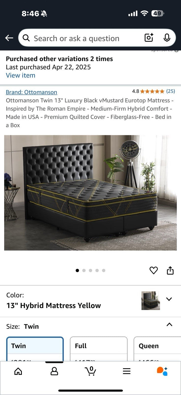 Ottomanson Twin 13" Luxury Black vSilver Eurotop Mattress