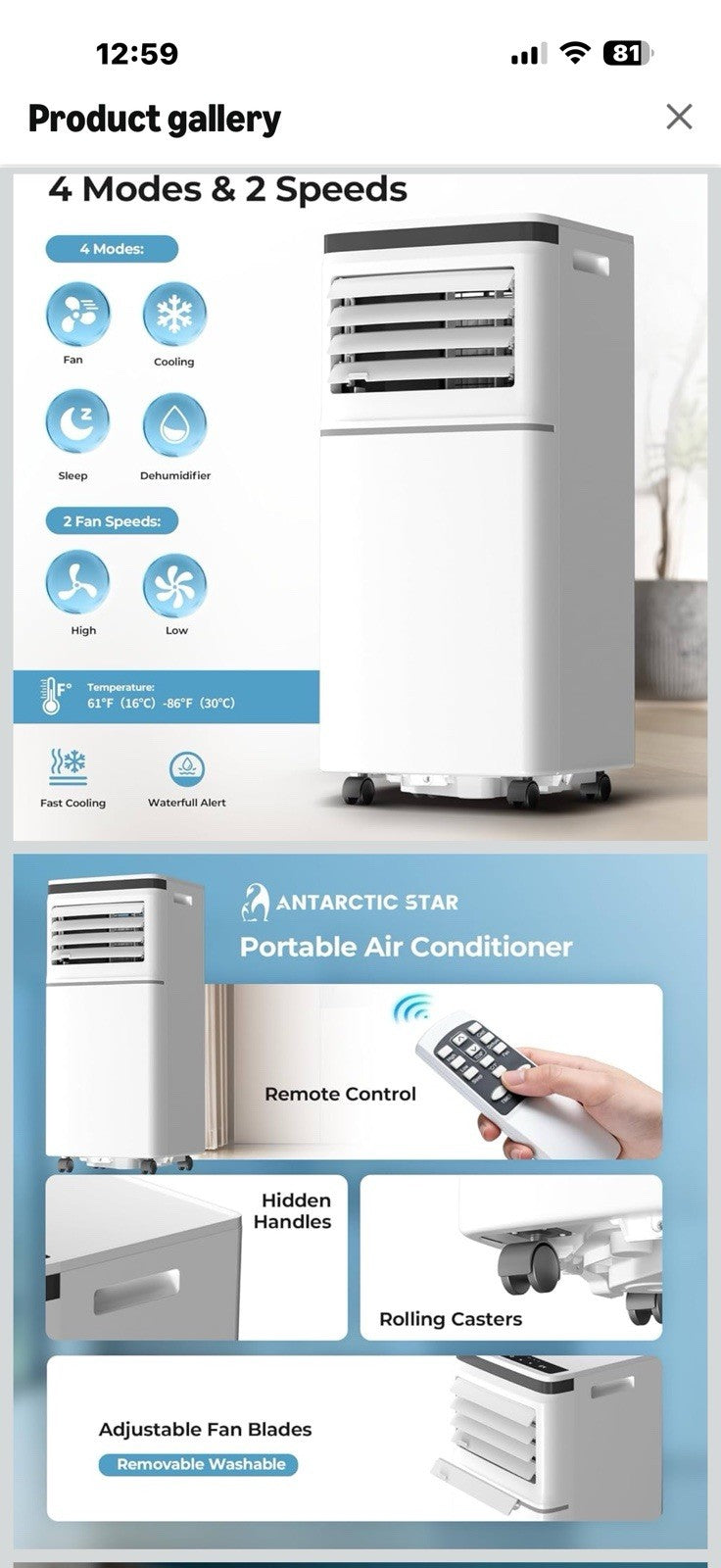 Antarctic Star 8000 BTU Portable Air Conditioner, 3-in-1 AC Unit with Dehumidif