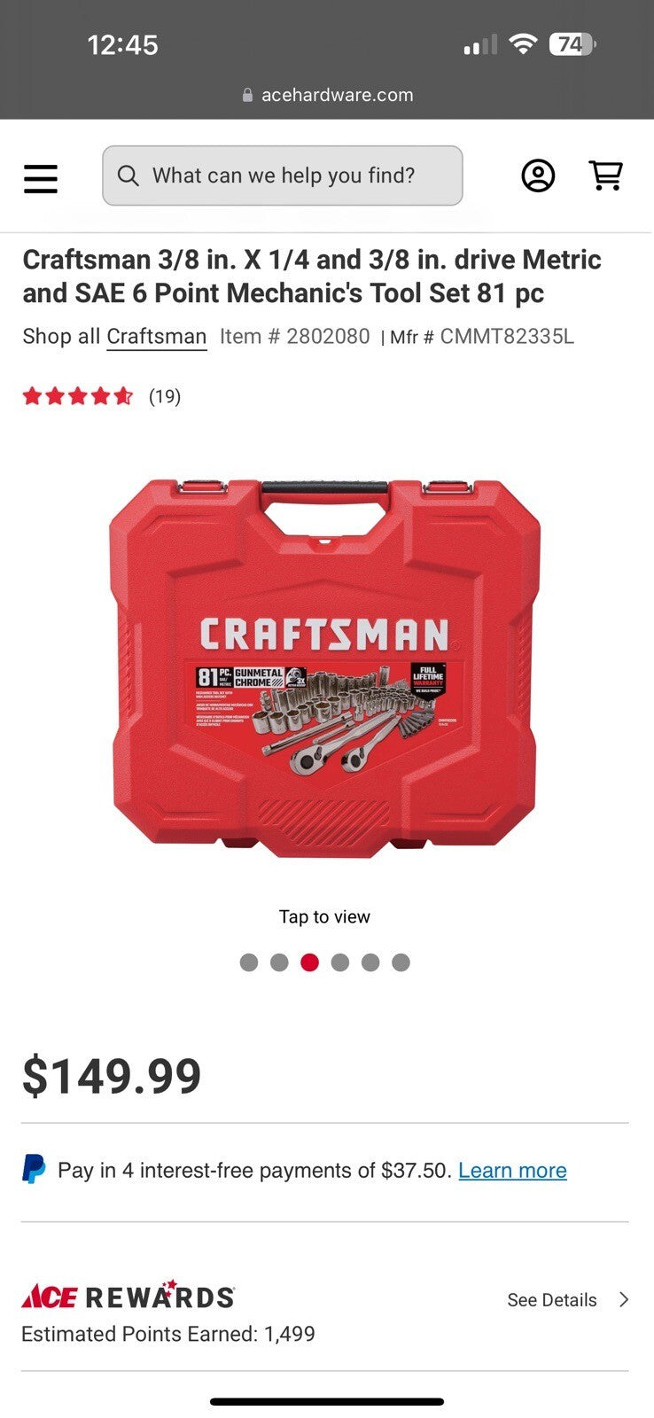 CRAFTSMAN Mechanics Tool Set, 1/4" & 3/8" Drive, SAE/Metric, 81