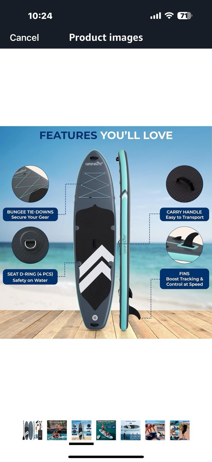 SereneLife 11’6” Inflatable SUP - Family Stand Up Paddle Board for 2 Adults
