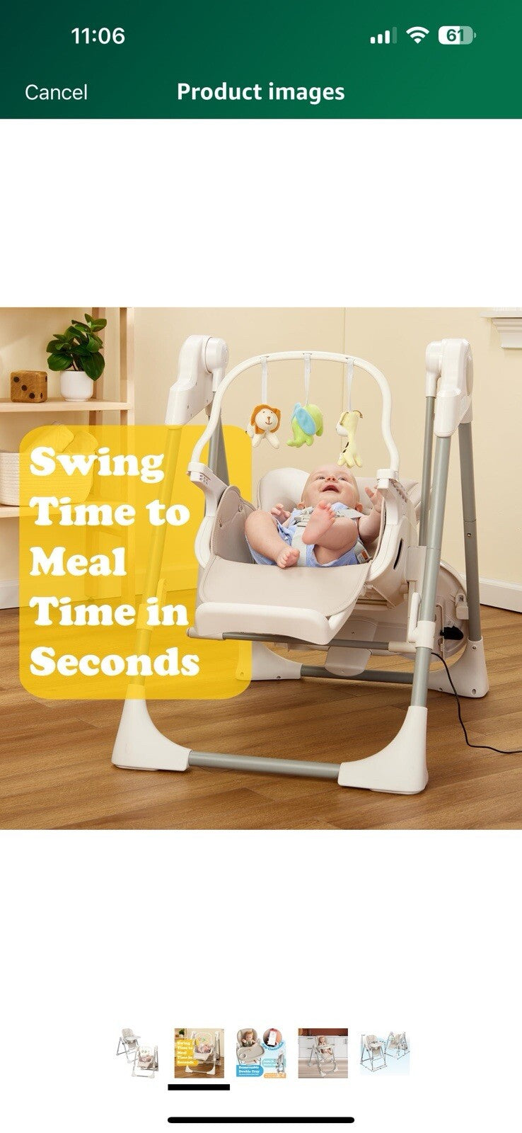 PrimoBaby SnuggleBug 2-in-1 Infant Swing & High Chair, Adjustable