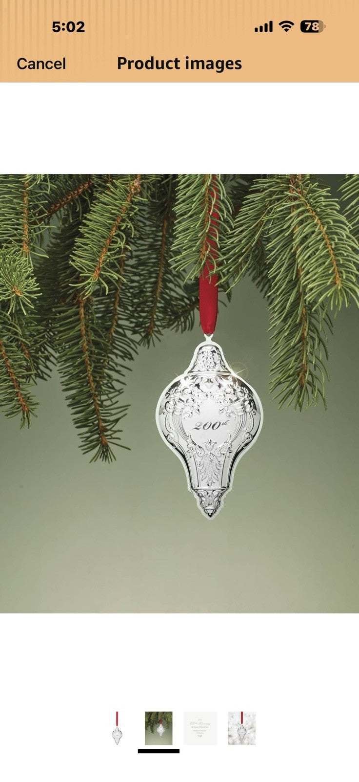 Reed & Barton 897053 200th Anniversary Celebration Christmas Tree Ornament