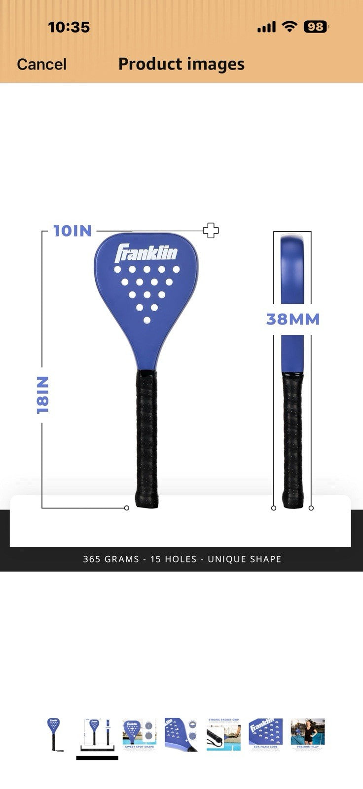 Franklin Sports - Sweet Spot Padel Training Racket - Fiberglass Padel
