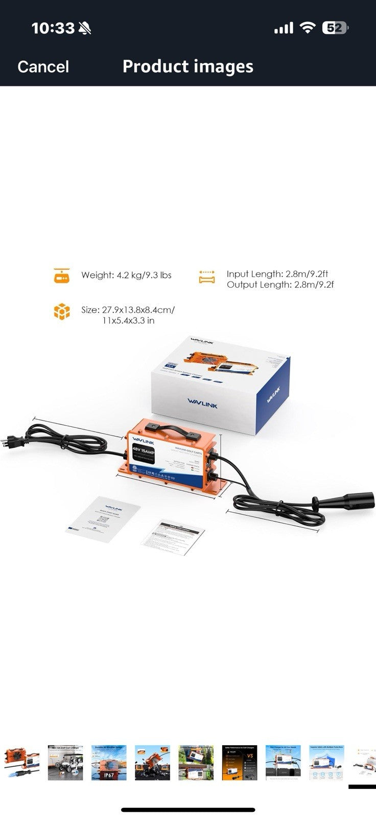 WAVLINK Golf Cart Charger, GS950C - 48V 15A Max, 810W Output, 