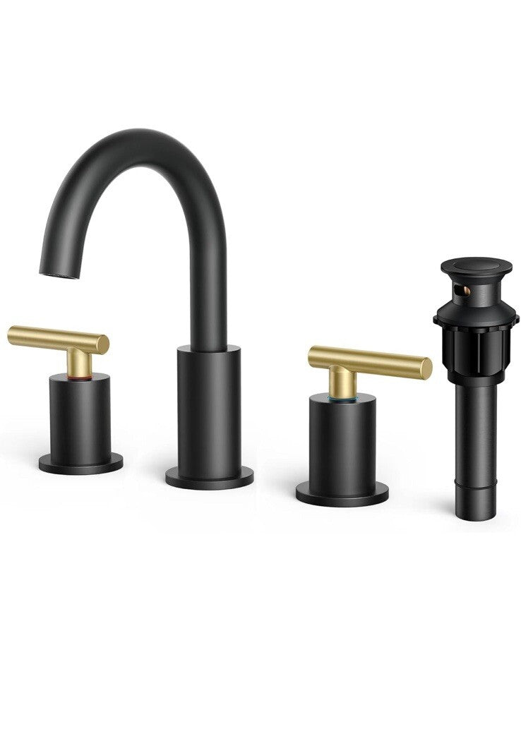 FORIOUS Brushed Gold and Black Bathroom Faucet 3 Hole, 8 Inch Widespread 
