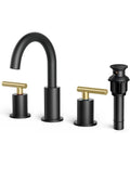 FORIOUS Brushed Gold and Black Bathroom Faucet 3 Hole, 8 Inch Widespread 