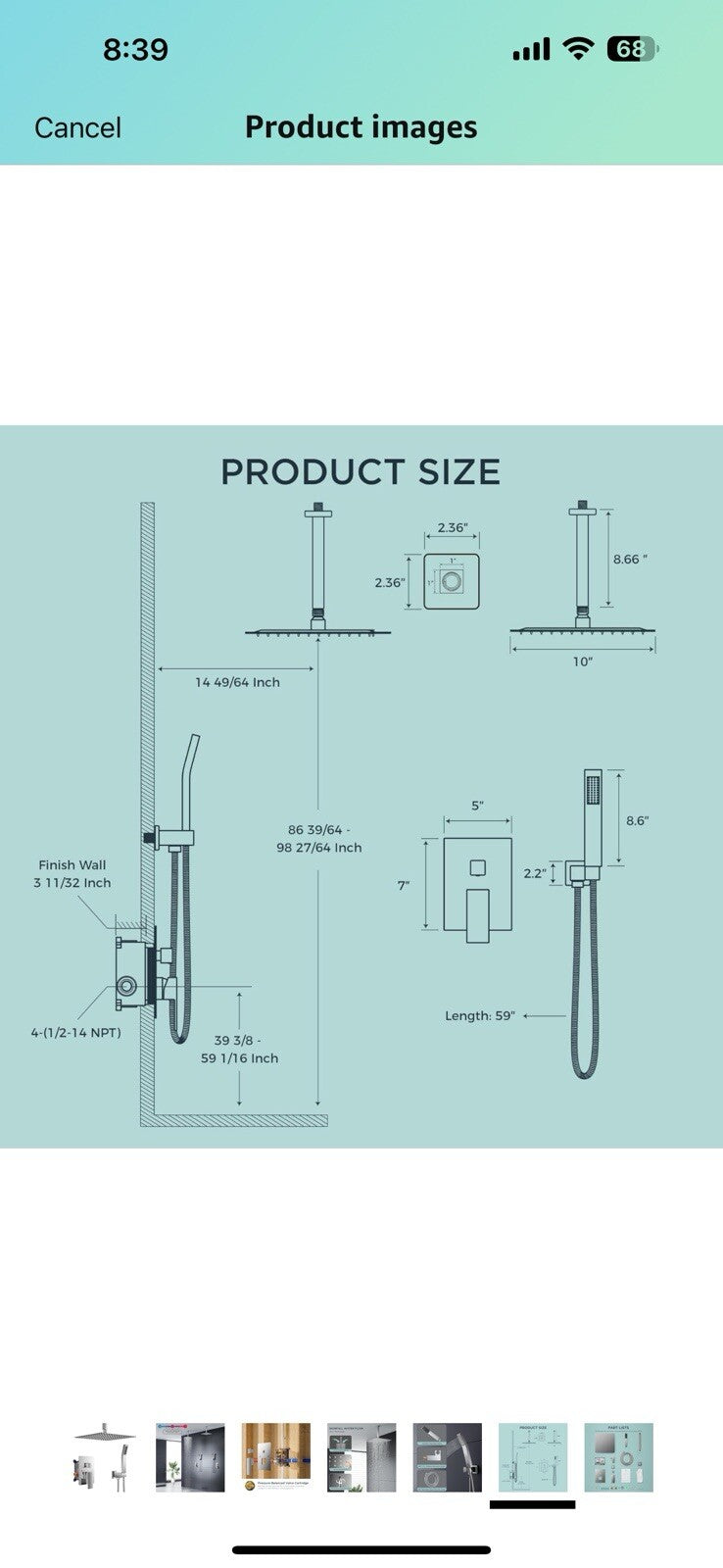 FORIOUS 10 in Rainfall Shower System - Ceiling Mount,Chrome Rain Shower 