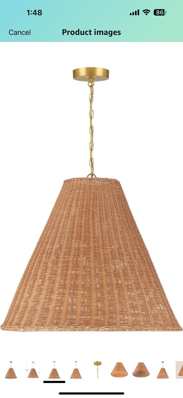 Creative Co-Op Rattan Taper Pendant Light, Natural