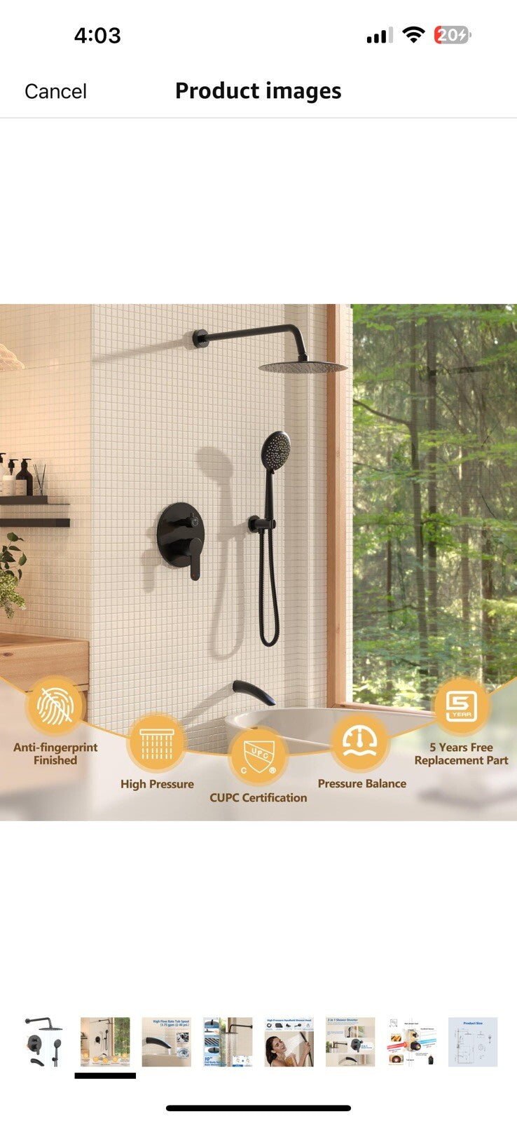 Gabrylly Shower System with Tub Spout, Black Bathtub Shower Faucet Set, 10" 