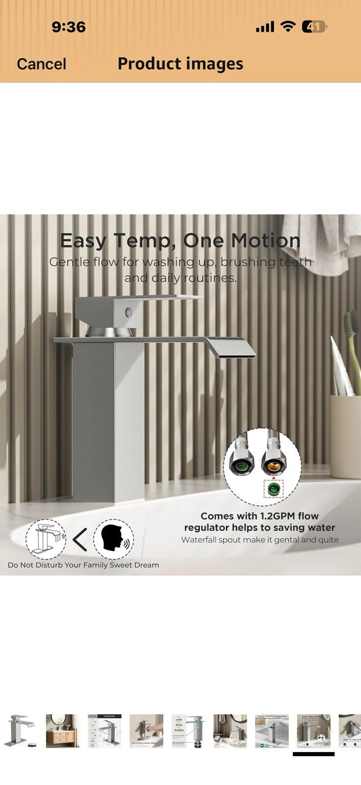 FORIOUS Bathroom Faucet Brushd Nickel Modern Waterfall Bathroom