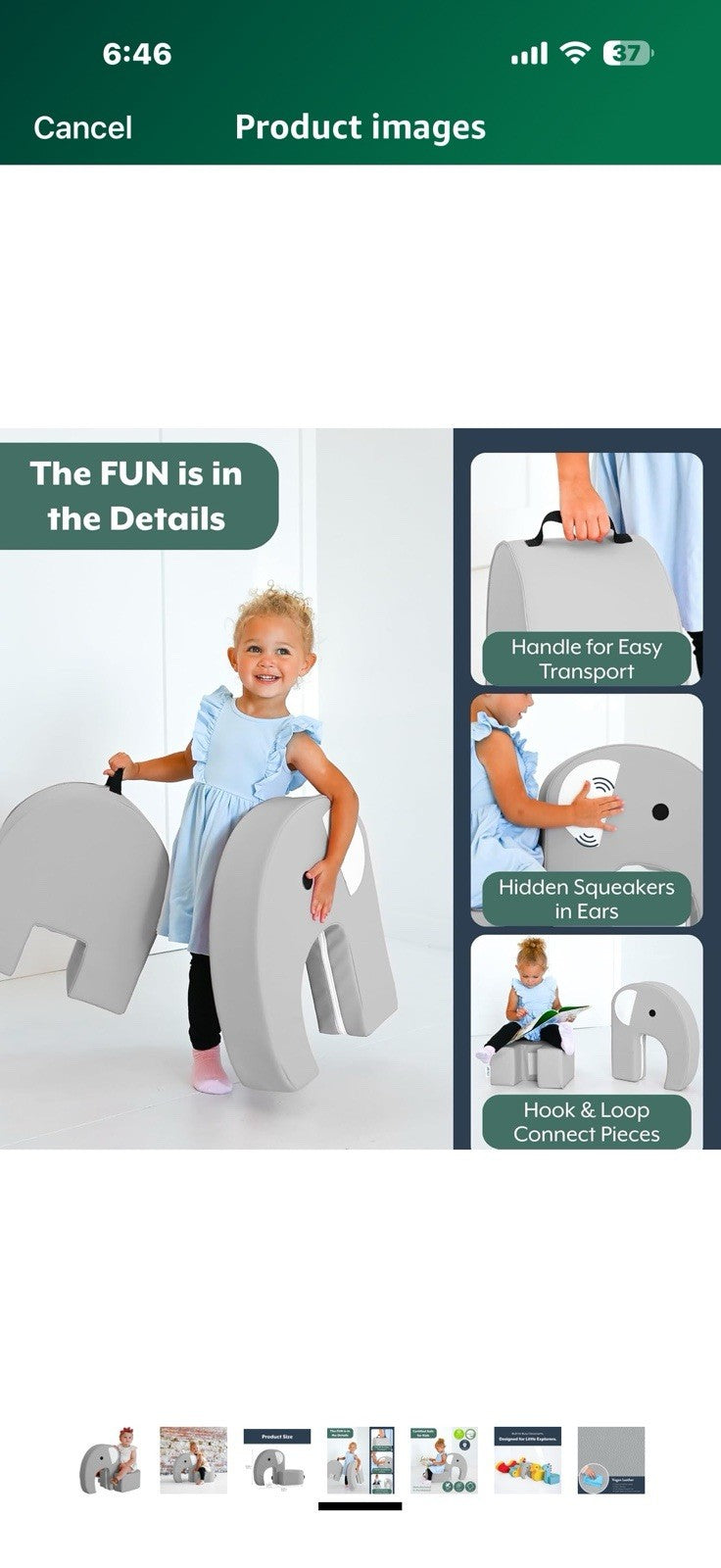 Children's Factory Emmy The Elephant Seat, Gray Foam Kids Stool, Toddler Soft 