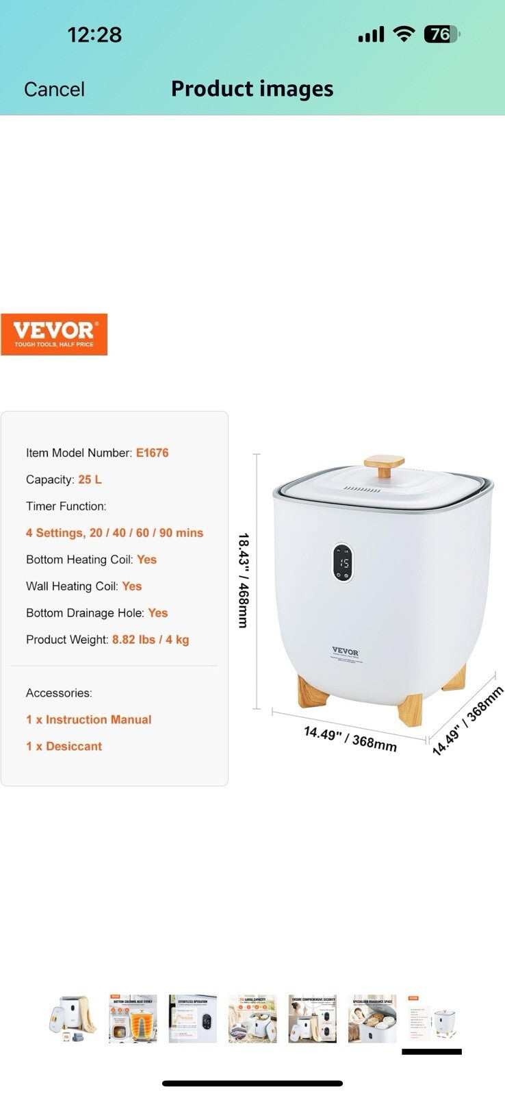 VEVOR Towel Warmer 25L, Towel Warmer Bucket with 2 Heating Modes
