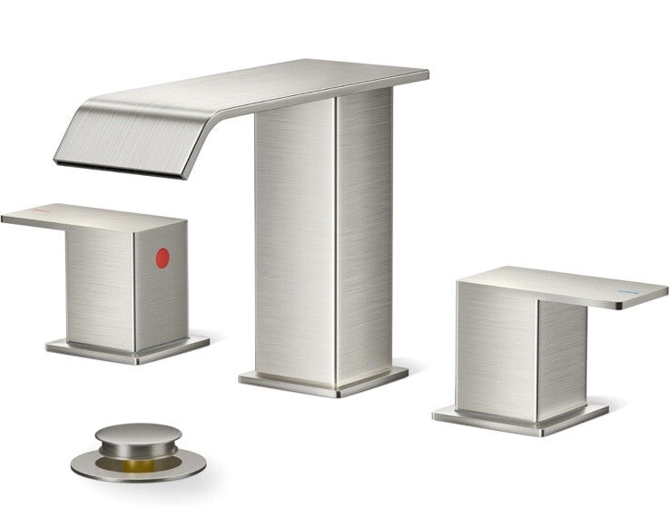 FORIOUS Bathroom Faucets, Brushed Nickel Bathroom Faucet 3 Hole