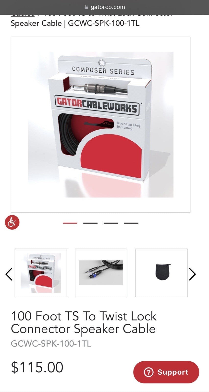 100 Foot TS To Twist Lock Connector Speaker CableGCWC-SPK-100-1 TL