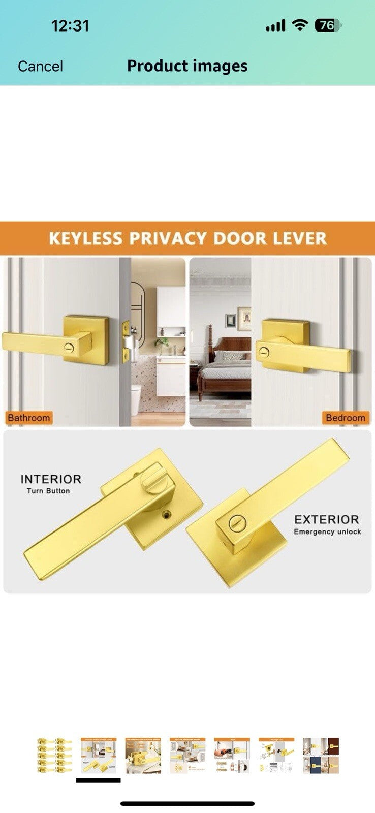 Probrico Gold Privacy Door Handle Lockset Heavy Duty Interior Door
