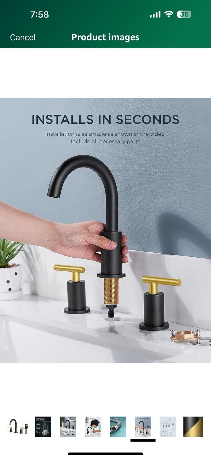 FORIOUS Brushed Gold and Black Bathroom Faucet 3 Hole, 8 Inch Widespread 