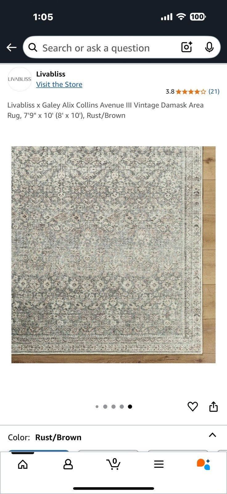 Livabliss x Galey Alix Collins Avenue III Vintage Damask Area Rug, 7'9" x 10'