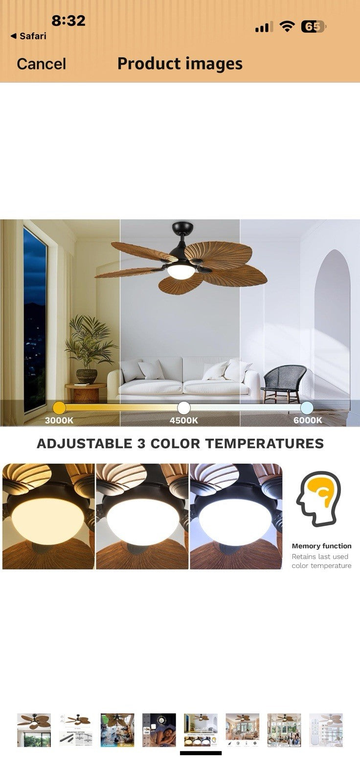 DWVO 52" Ceiling Fans with Lights, Tropical Ceiling Fan with Lights