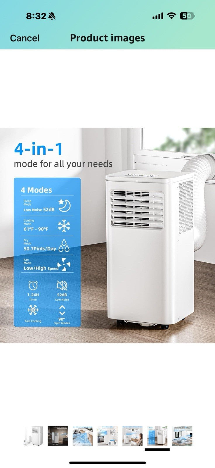 8000 BTU Portable Air Conditioner, 3 in 1 Free Standing Cooling AC Unit 