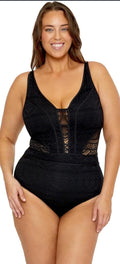 Women's Color Play Plus Size Crochet Tummy Control One Piece Swimsuit,OX Size