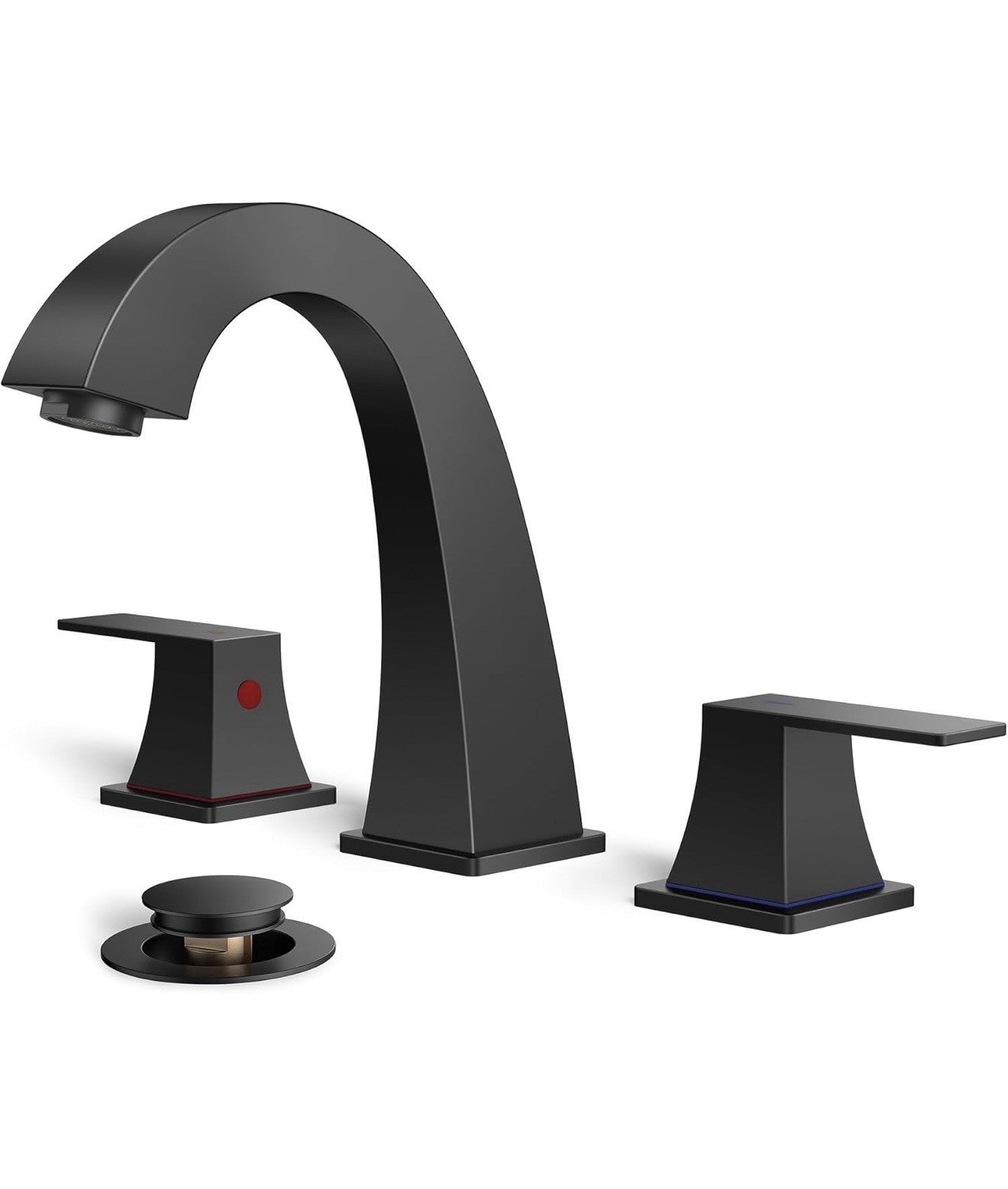 FORIOUS Bathroom Sink Faucet 3 Hole, Matte Black Bathroom Faucets