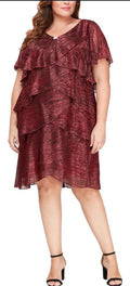 S.L. Fashions Women's V-Neck Tiered Boudre Cocktail Dress with Crystal 14 Plus