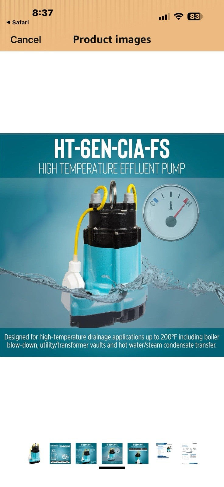 Little Giant HT-6EN-CIA-SFS, 115 Volt, 1/3 HP, 3540 GPH High Temperature 