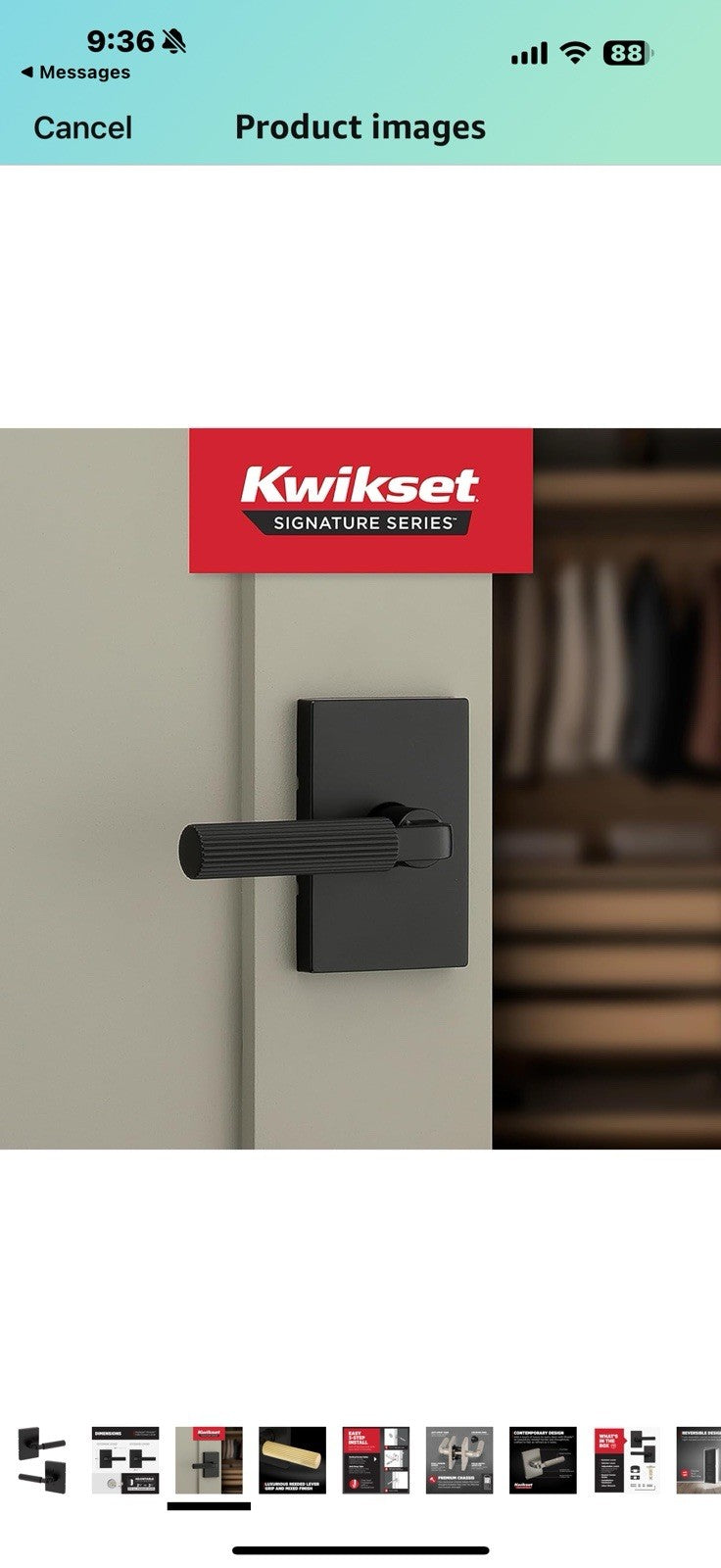 Kwikset Mirada Reeded Interior Passage Door Handle, Lever for Closet 
