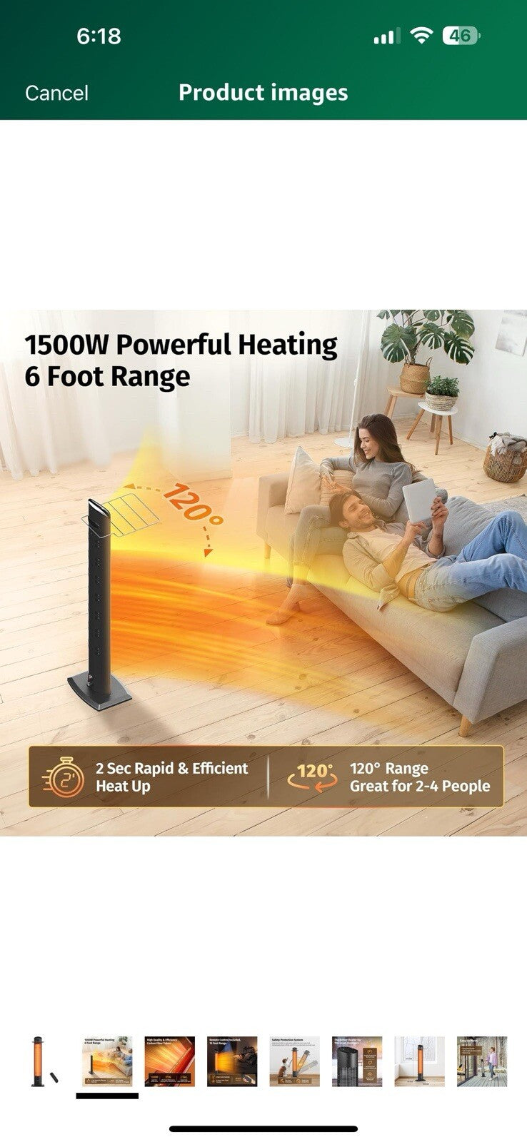 EAST OAK 1500W Patio Tower Heater Waterproof Outdoor Electric Heater