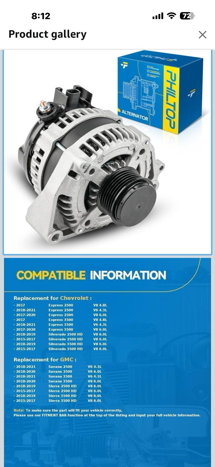 PHILTOP Alternator Compatible With 2015-2019 Chevy Silverado