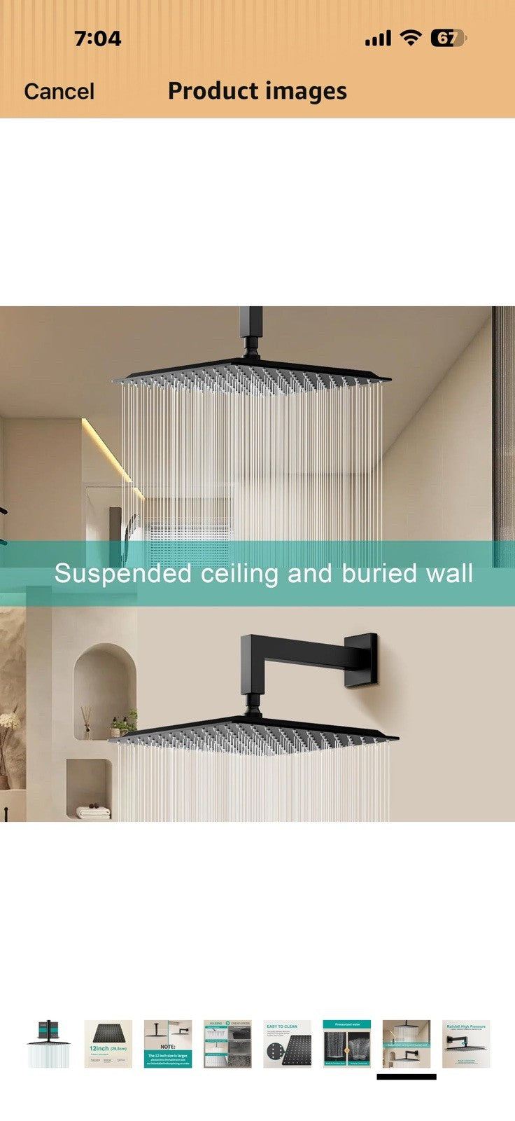 Square Rain Shower Head, High Flow Stainless Steel,Work with any decorative