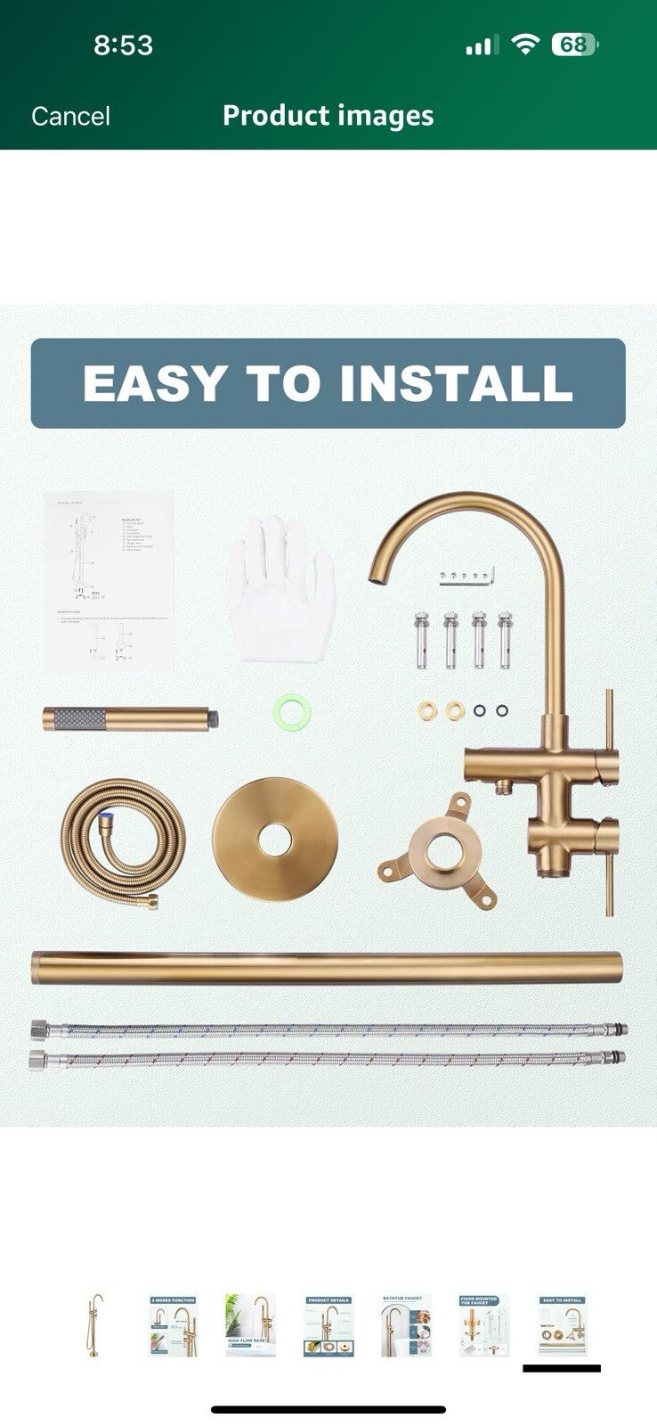 Freestanding Bathtub Faucet Brushed Gold, Floor Mount Tub Filler, High