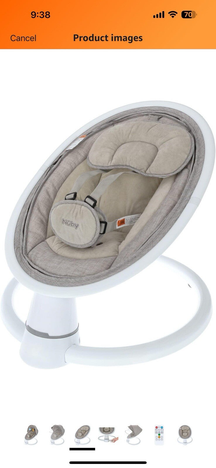 Nuby Baby Swing with Canopy & Remote – 5-Level Infant Swing, Ergonomic