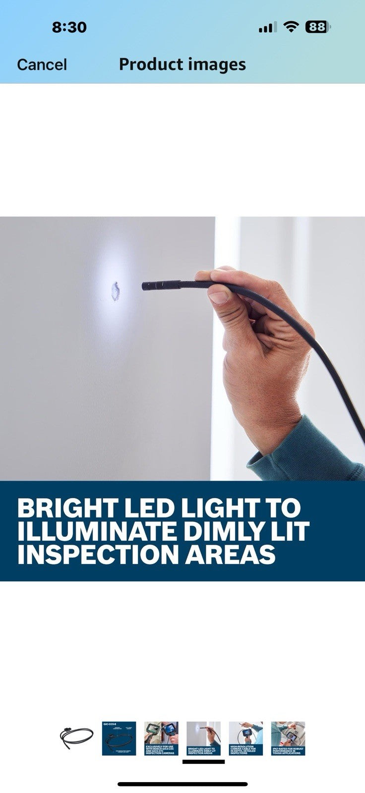 BOSCH GIC-CC5-8 Inspection Camera Cable - 5 Ft High-Resolution, Durable