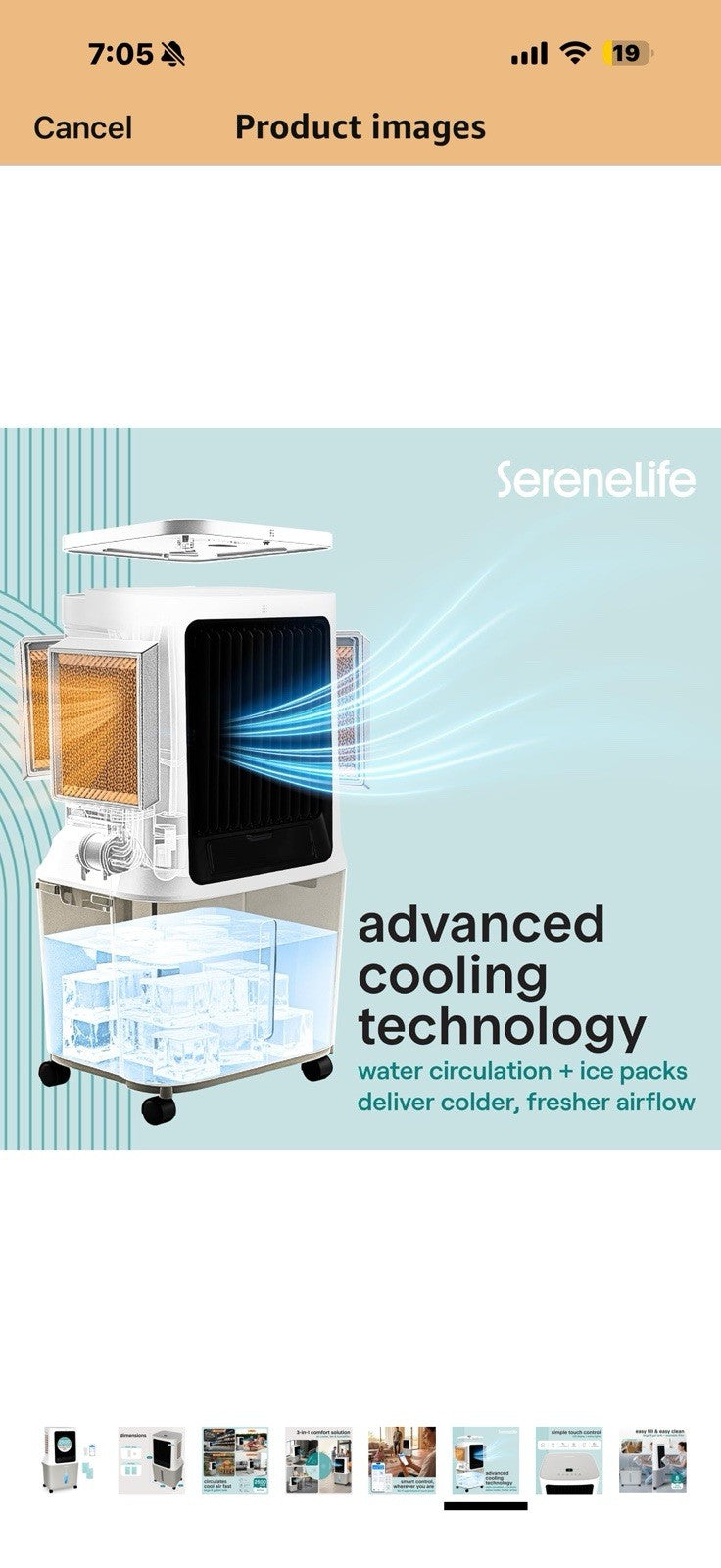 SereneLife Portable Swamp Cooler Air Conditioner - 2500 CFM Airflow, 8 Gallon
