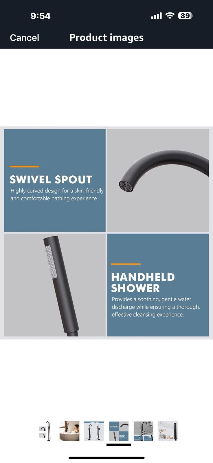 GIMILI Free Standing Tub Filler Bathtub Faucet Stand Alone Matte Black
