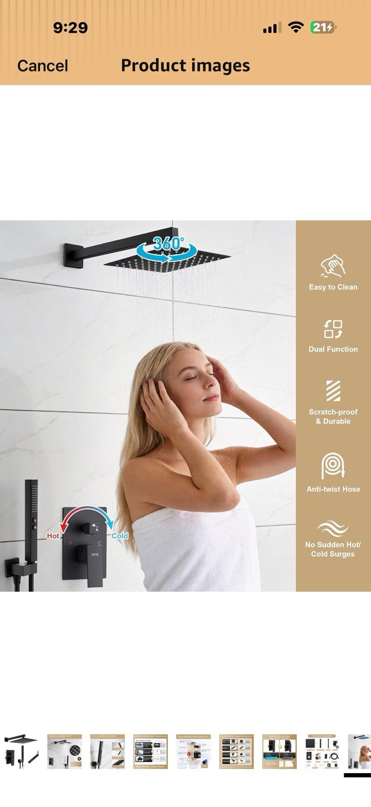 Rainfall Shower System Set, 12'' Matte Black Wall Mounted Square 